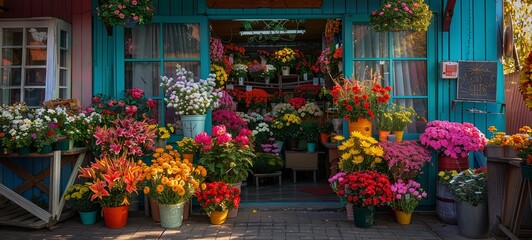 Fototapeta na wymiar flower shop. Flower shop. Photo. bright colors. generative ai