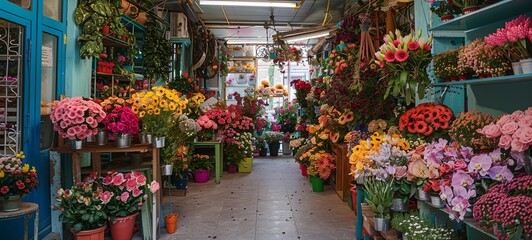 Fototapeta na wymiar flower shop. Flower shop. Photo. bright colors. generative ai