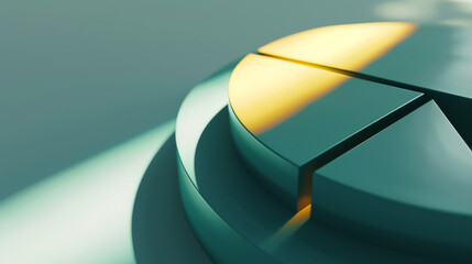 close up aperture f/2.8 depth of field 3d illustration of a pie chart with hints of yellow 