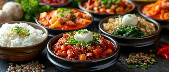 Exploring Korean Cuisine: From Kimchi Rice to Traditional Healthy Dishes. Concept Korean Cuisine, Kimchi Rice, Healthy Dishes, Traditional Recipes, Culinary Exploration