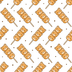 Seamless pattern with bear shaped dango  - cute cartoon background with traditional japanese sweets for Your design - 777574265