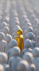 Obraz premium Illustration of one golden person standing out in the crowd amongst regular normal white people