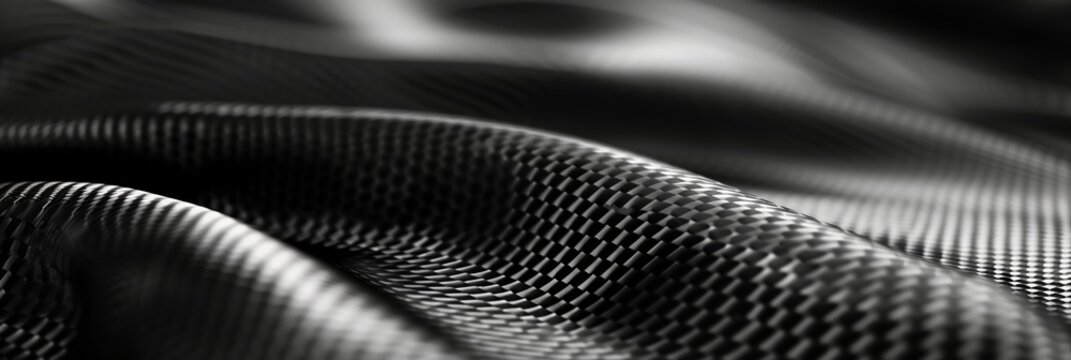 A striking image displaying the monochrome texture of carbon fiber fabric, emphasizing its wavy intricate pattern