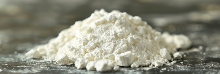 An impactful shot of a heap of fine white chalk powder against a contrasting dark background, accentuating the texture and the powder's purity