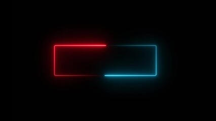 Neon line frame Seamless looping animation. Neon light border shape animation on black background. Neon light red and cyan frame animation.