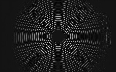 White lines form circular lines on a black background, in the style of a vector illustration