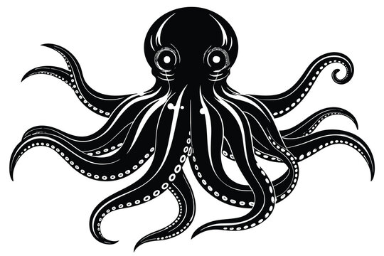 recommend clip art: black and white bioluminescent octopus vector