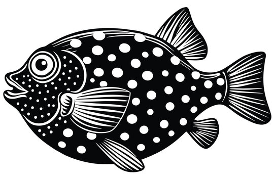 black and white spotted fish clip art preview