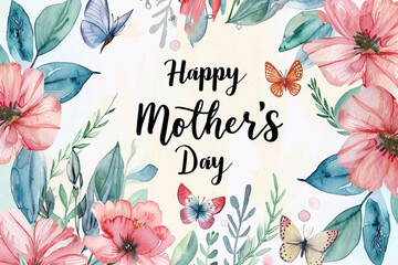 Mother's Day. Watercolor flowers. Floral greeting card template. Floral background. Boho style flowers.