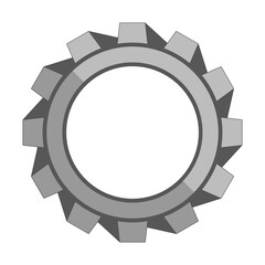 Metal driving gear with beveled teeth.