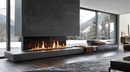 Elegant Living Room With Fireplace and Large Window