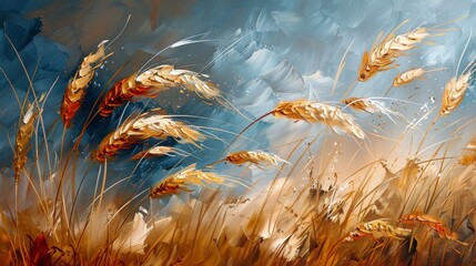 Naklejka premium Wheat Field With Blue Sky