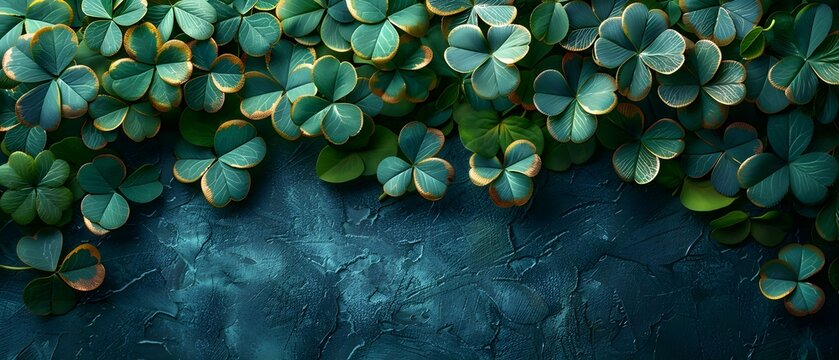 Celebrate St Patricks Day with green shamrocks and gold clover leaf image. Concept St, Patrick's Day, Green Shamrocks, Gold Clover Leaf, Celebration, Irish Festivities