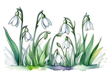 Fototapeta na wymiar Watercolor frame made of snowdrops with free space for text, card,border