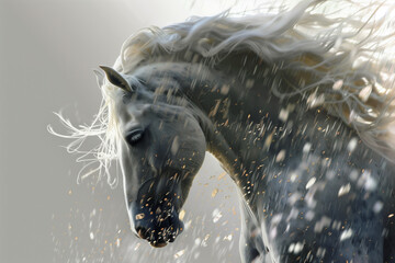 Portrait of a gray horse with a white mane in the spray - 777581463