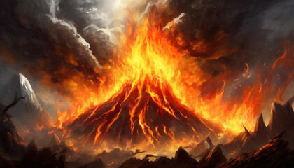 World of fire. Apocalyptic scene, burning and fighting flame background.