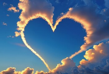 Blue sky with two heart-shaped clouds.