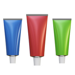 Tube with paint, watercolor in a tube for painting pictures. Art School. 3D render illustration in cartoon style. Transparent background, isolation.