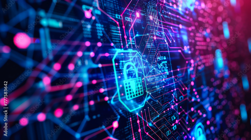 Poster cybersecurity and information or network protection. future cyber technology web services for busine