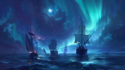 cruise ship in the middle of the sea with aurora