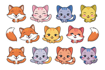 A charming set of stickers featuring cute little foxes, sticker pack. Generative AI