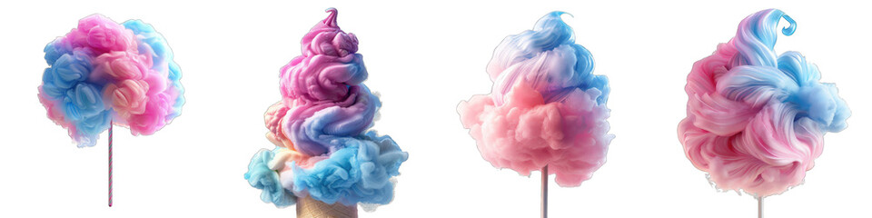 Cotton candy spun into whimsical shapes Hyperrealistic Highly Detailed Isolated On Transparent Background Png File - obrazy, fototapety, plakaty