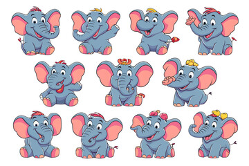 A charming set of stickers featuring cute little elephants, sticker pack. Generative AI