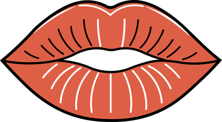Female lips illustration. Kiss sticker with red color stick