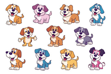 A charming set of stickers featuring cute little puppies, sticker pack. Generative AI