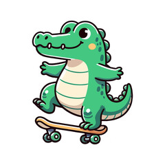 Fototapeta premium cute icon character crocodile playing skateboard