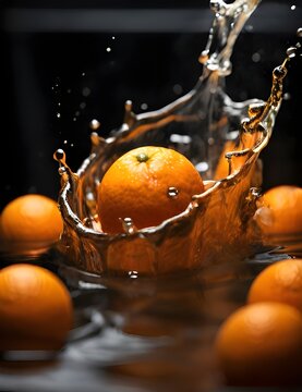 oranges and water and splashes photo