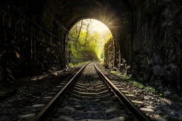 Fototapeta na wymiar A tunnel with a train track running through it