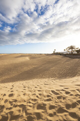 The dunes of Maspalomas in the south of the island Grand Canary with several unidentifiable...