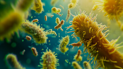 Mycobacterium cholerae under microscope. 3d visualization. - obrazy, fototapety, plakaty
