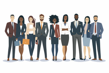 Diverse team of businessmen and businesswomen from various backgrounds collaborate harmoniously, embodying the principles of workplace diversity, inclusion, and equal opportunity  - obrazy, fototapety, plakaty