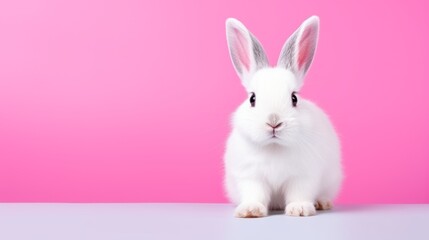 Fototapeta premium cute animal pet rabbit or bunny white color smiling and laughing isolated with copy space for easter background, rabbit, animal, pet, cute, fur, ear, mammal, background, celebration