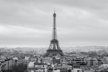 Paris, France. Black and white cityscape with Eiffel Tower.