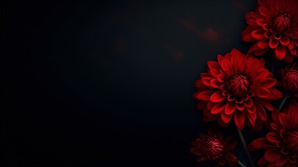 Red flowers on a dark background, with a painterly, almost abstract style, perfect for a moody, romantic interior. - obrazy, fototapety, plakaty
