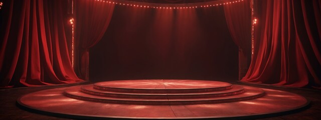 Red curtain stage with soft dramatic lighting