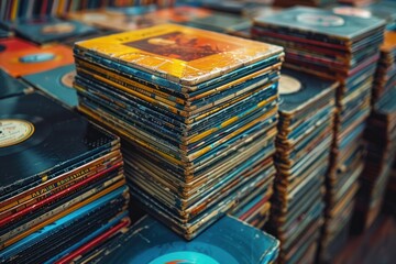 A collection of records stacked on top of each other