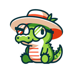 cute icon character crocodile wearing fashionable hat
