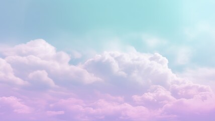 Naklejka na ściany i meble Beautiful sky on colorful gentle light day background. Sunny and fluffy clouds with fantasy tone, turquoise and purple color backdrop. Picturesque generative ai