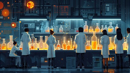 Many scientists are helping to invent chemicals. - obrazy, fototapety, plakaty