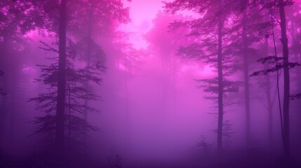 Obraz premium Dense fog envelops a forest full of tall trees