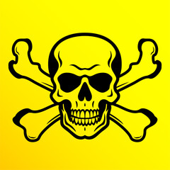 skull and crossbones on yellow background,  danger or poison symbol, vector illustration
