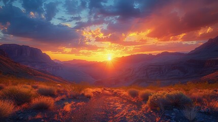 Fototapeta na wymiar Sun Setting Over Desert Mountains