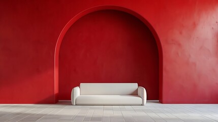 an interior design concept with an empty living room and a red arch wall texture, emphasizing modern aesthetics attractive look