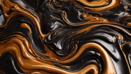 Melted Black caramel. Liquid toffee background with swirl effect