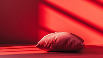 Develop an aesthetically pleasing AI image of pillow with a red background, selective focus, and...