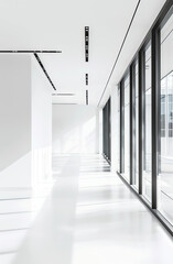 architectural photographic image of the internal exhibition space of a showroom that sells doors and windows Minimal and clean style